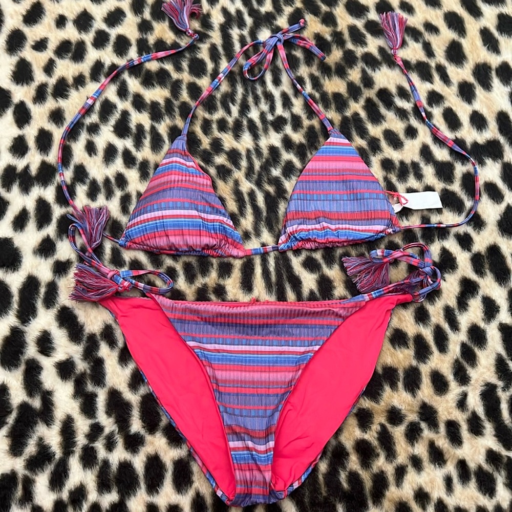 Becca Stripe Therapy reversible triangle bikini top medium - Picture 7 of 10